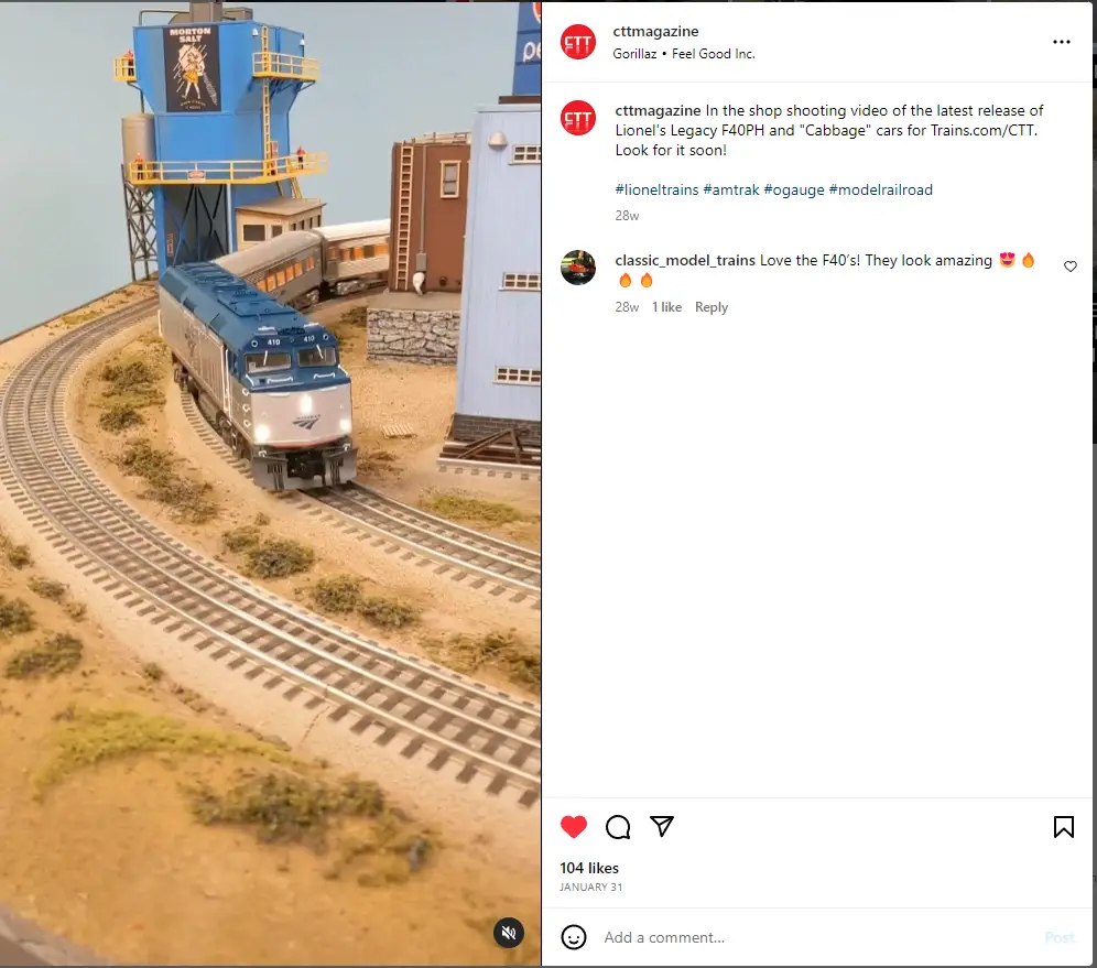 Lionel Amtrak F40 Instagram Reel for Classic Toy Trains