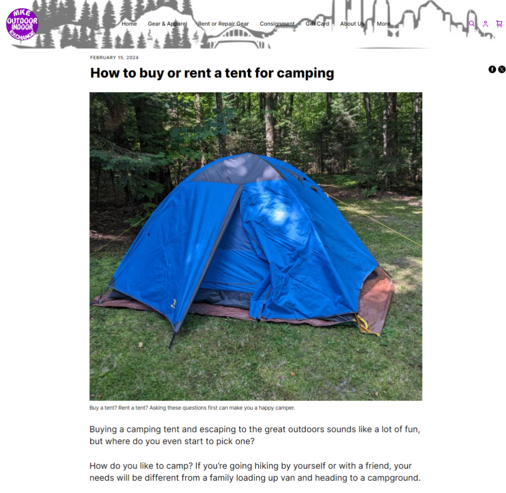 blog posting on buying a tent