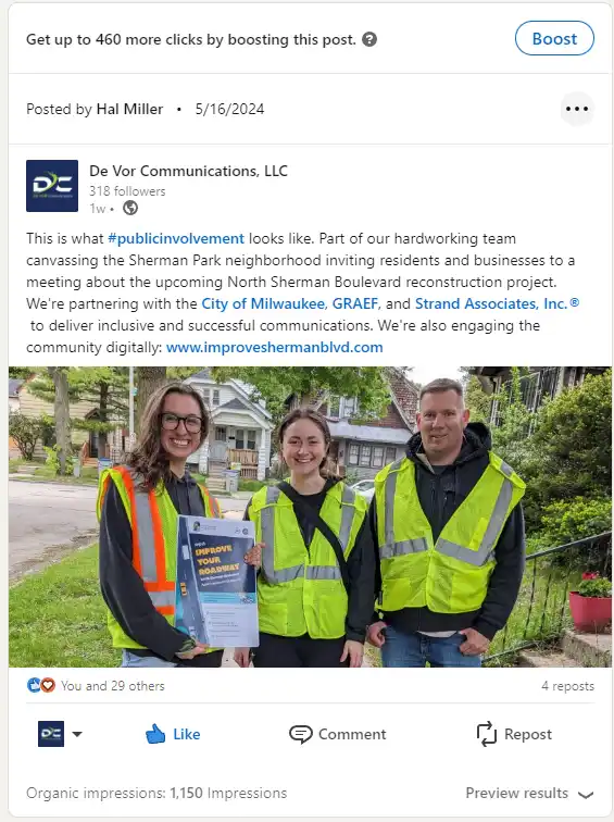 Two women and a man in safety vests